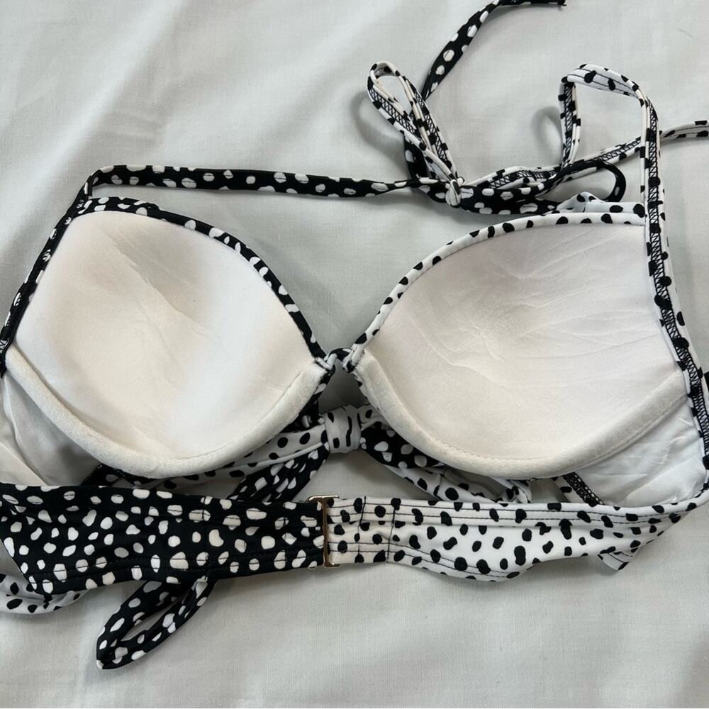 Victoria's Secret Swim Suit Bikini Size 32B Top Black White Dots Underwire Retro - Picture 3 of 4